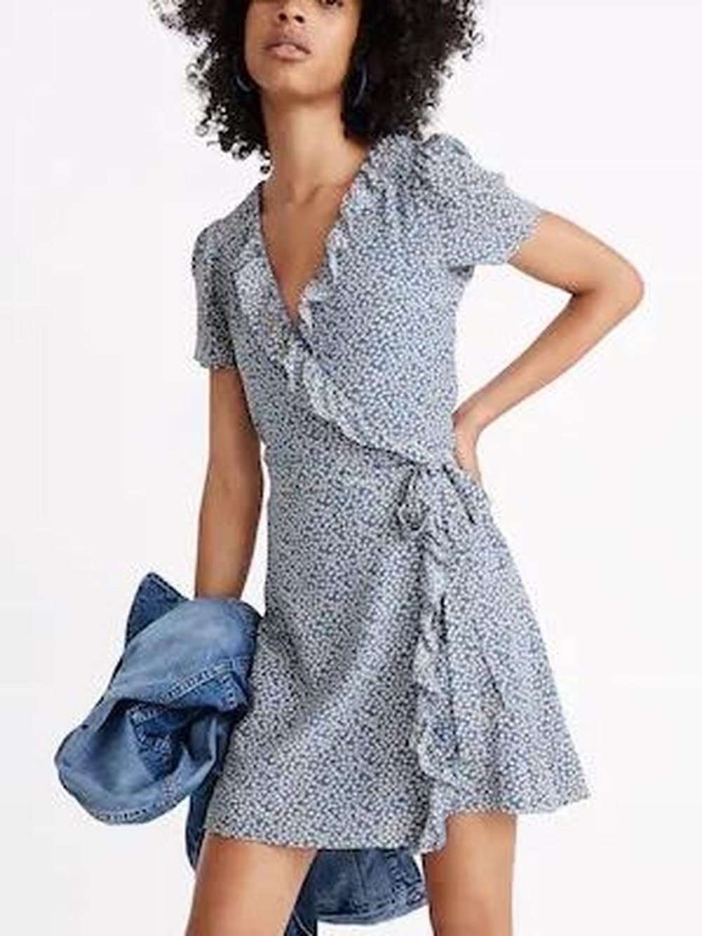 Madewell Silk Ruffle Edge Wrap Dress in Bitsy Floral NWT